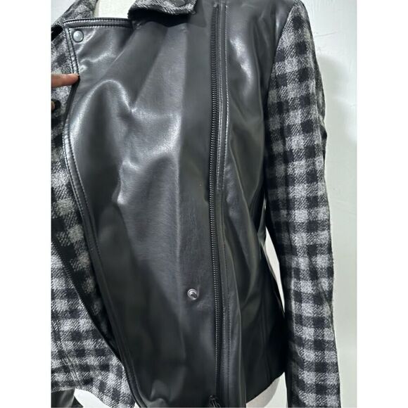 Akris punto Mixed tweed moto jacket gingham vegan leather 8 - Picture 9 of 15